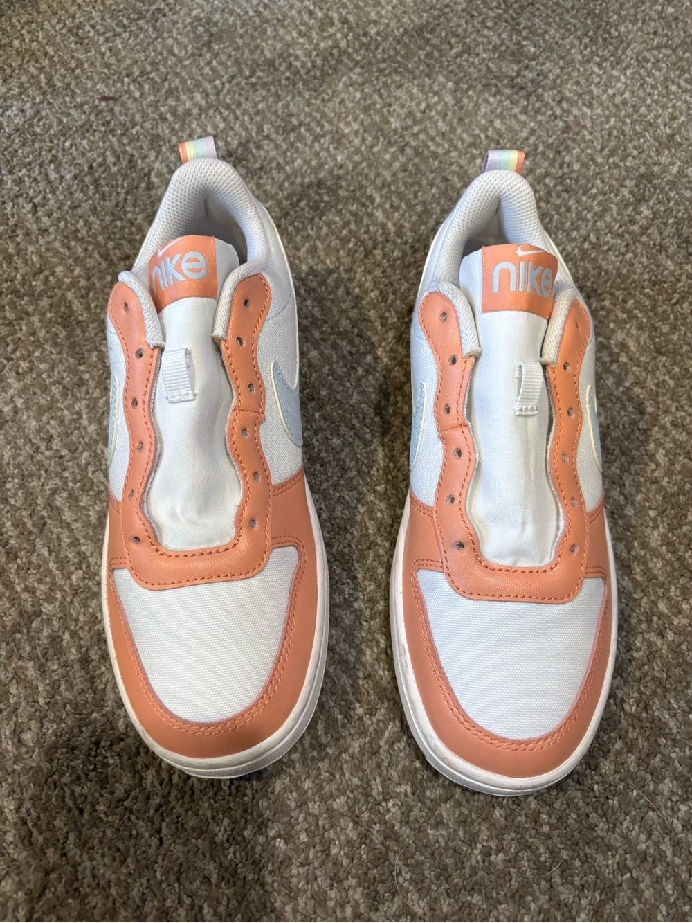 Nike Kids Peach and White Slip-On Sneakers